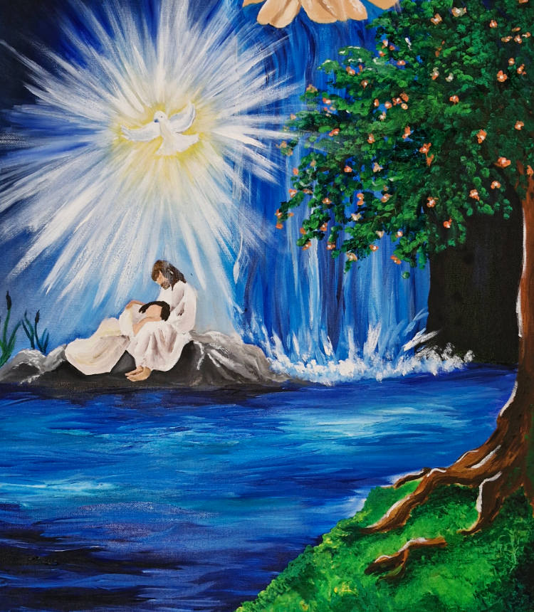 Ölkunstwerk von Nadine Duval, Ruhe am Lebendigen Wasser